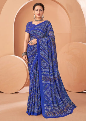 Blue Chiffon Saree With Blouse Piece