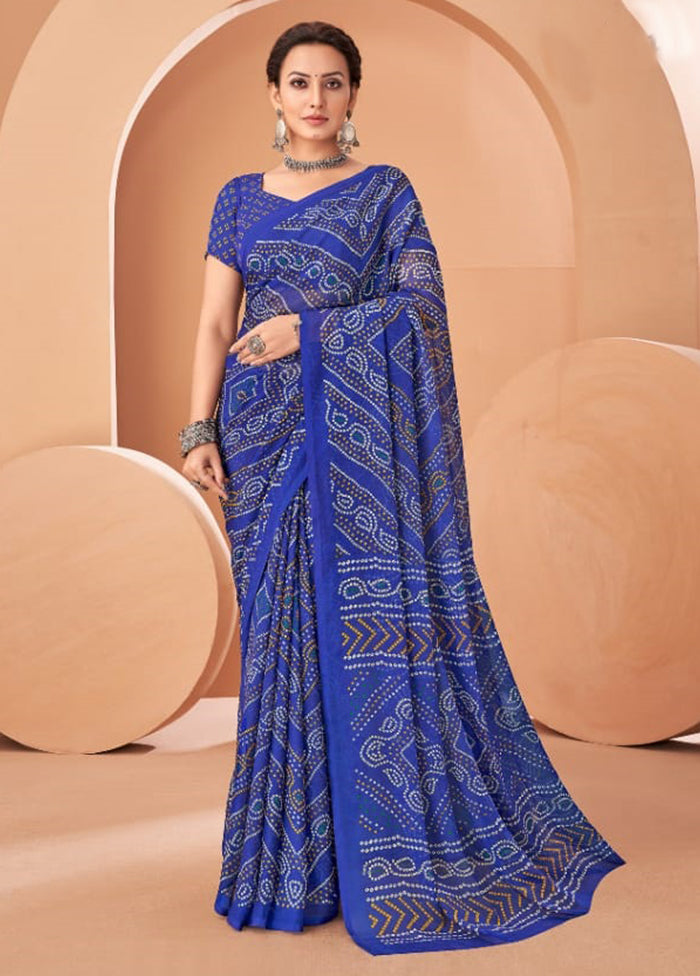Blue Chiffon Saree With Blouse Piece