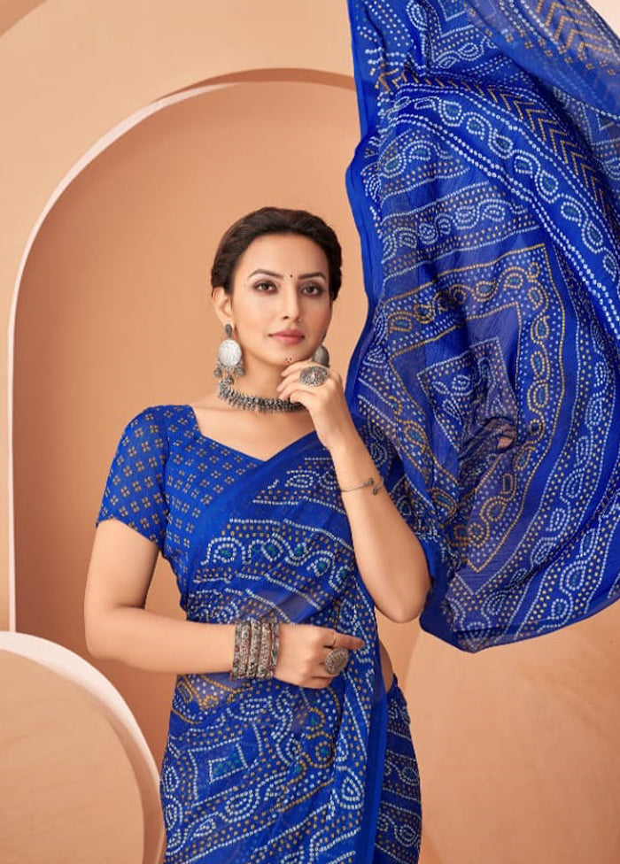 Blue Chiffon Saree With Blouse Piece