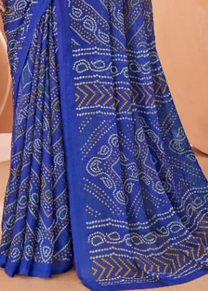 Blue Chiffon Saree With Blouse Piece