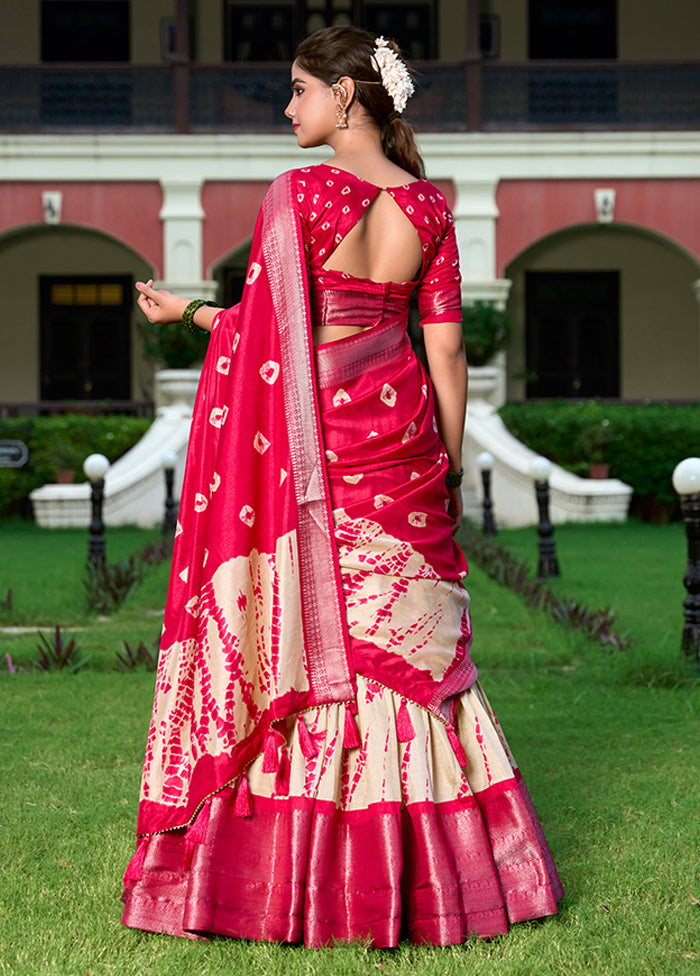 Red Blended Silk Dupatta Lehenga Set