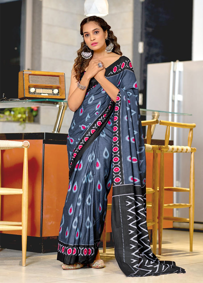 Grey Cotton Saree With Blouse Piece