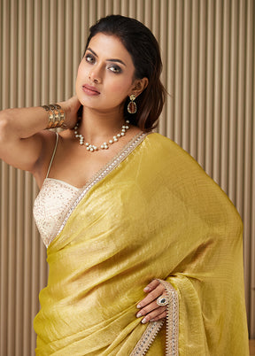 Yellow Chiffon Saree With Blouse Piece