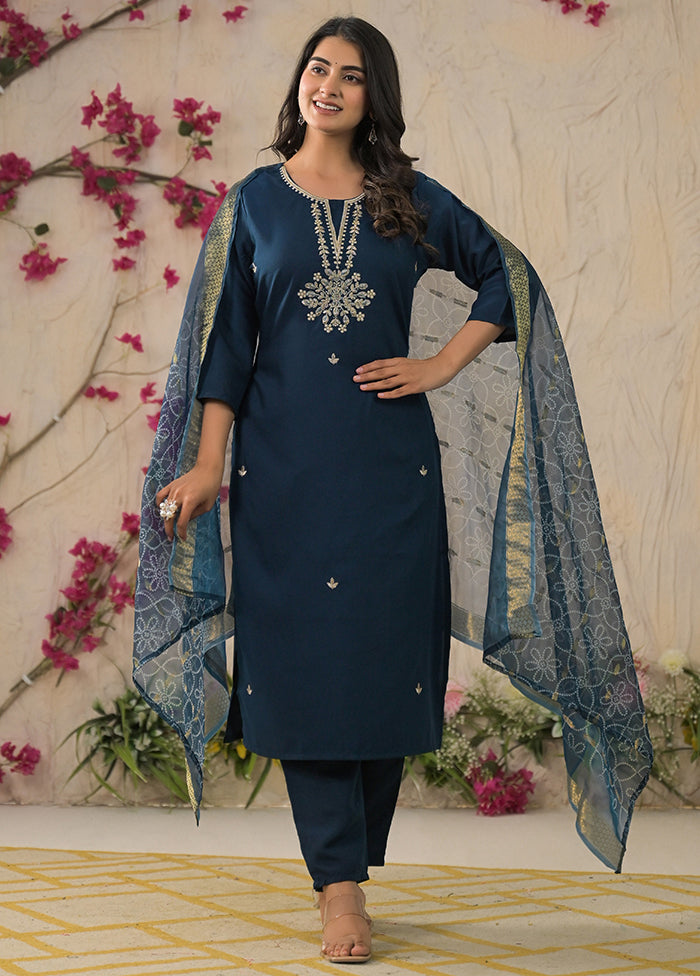 3 Pc Brown Silk Suit Set