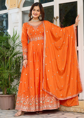 3 Pc Orange Silk Suit Set