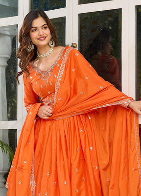 3 Pc Orange Silk Suit Set