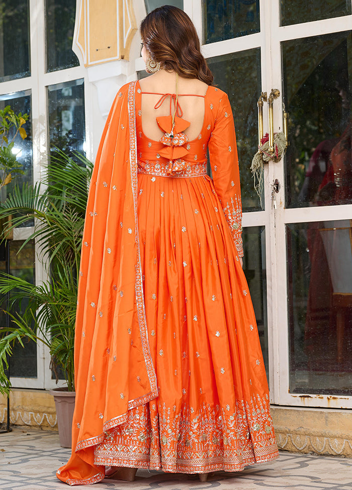 3 Pc Orange Silk Suit Set