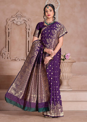 Wine Spun Silk Saree With Blouse Piece