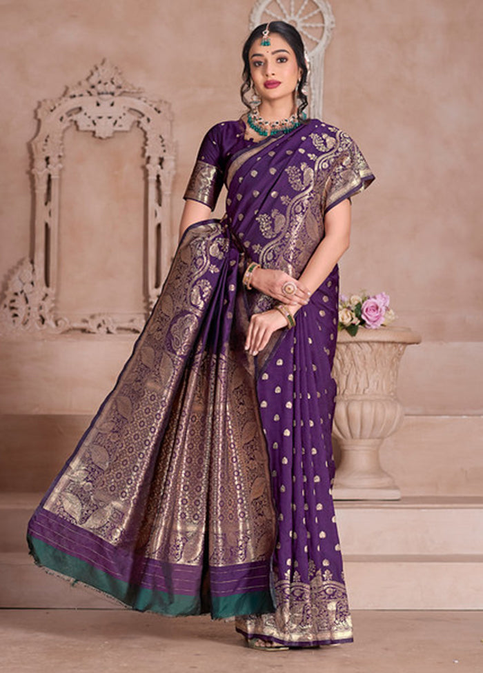 Wine Spun Silk Saree With Blouse Piece