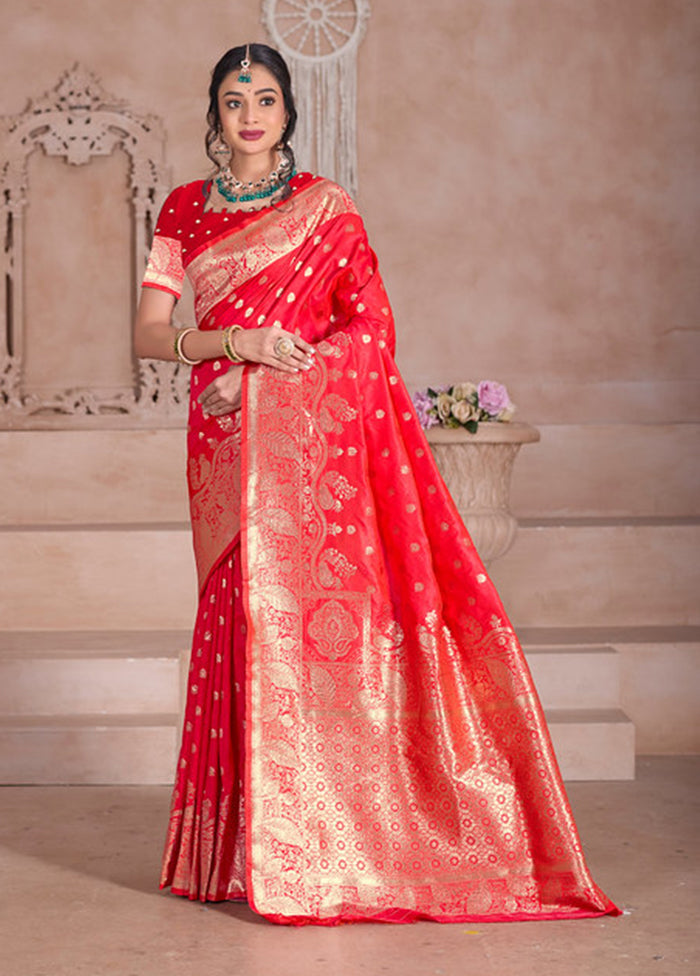 Red Spun Silk Saree With Blouse Piece