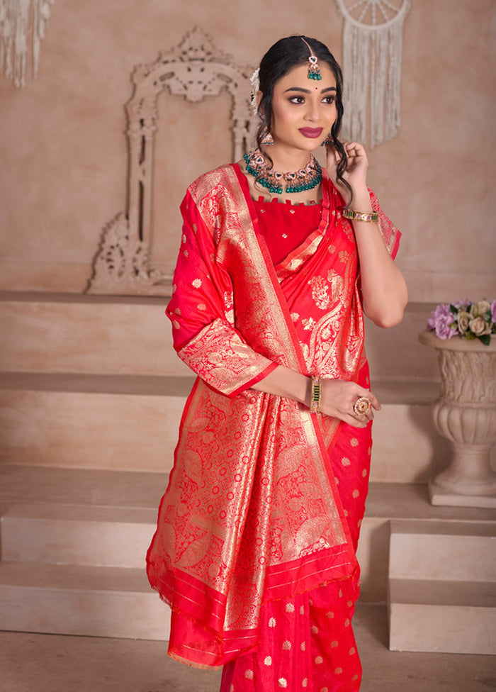 Red Spun Silk Saree With Blouse Piece