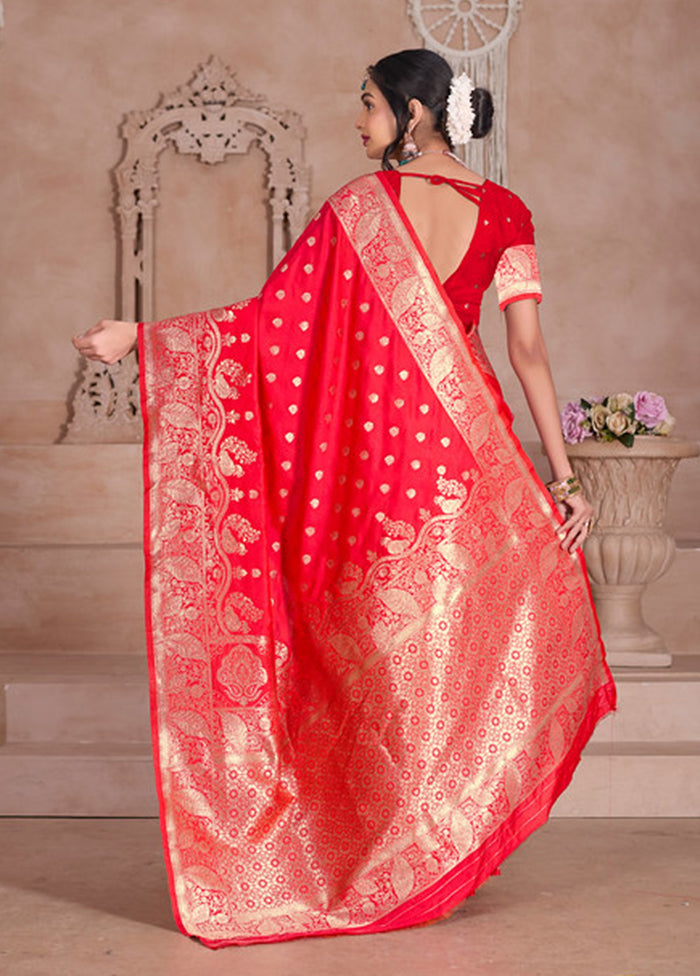 Red Spun Silk Saree With Blouse Piece