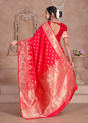 Red Spun Silk Saree With Blouse Piece