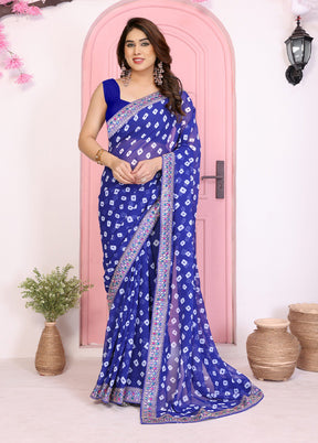Blue Spun Silk Saree With Blouse Piece