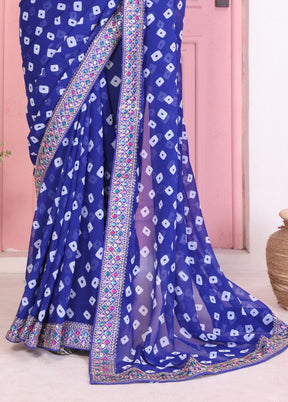 Blue Spun Silk Saree With Blouse Piece