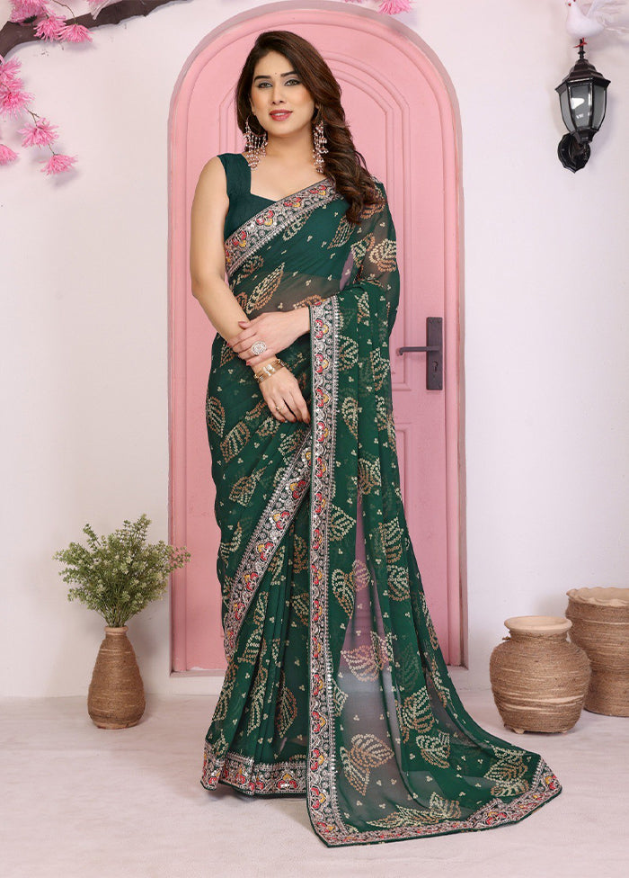 Green Spun Silk Saree With Blouse Piece