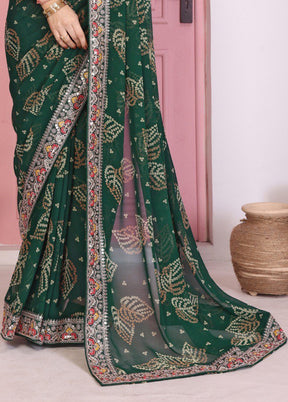 Green Spun Silk Saree With Blouse Piece