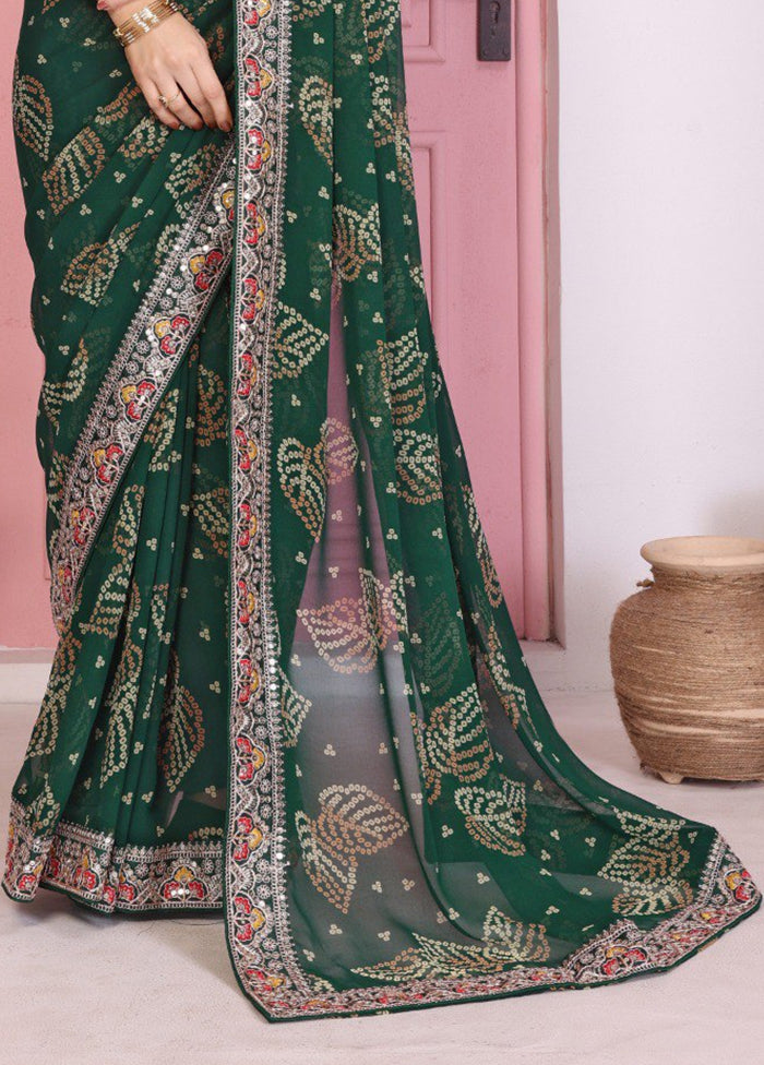 Green Spun Silk Saree With Blouse Piece