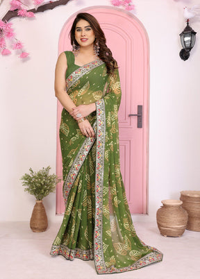 Green Spun Silk Saree With Blouse Piece