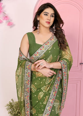 Green Spun Silk Saree With Blouse Piece
