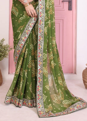 Green Spun Silk Saree With Blouse Piece