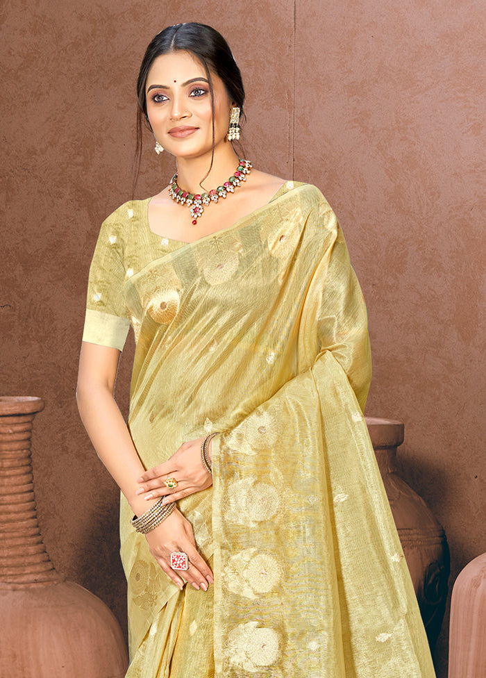 Golden Spun Silk Saree With Blouse Piece