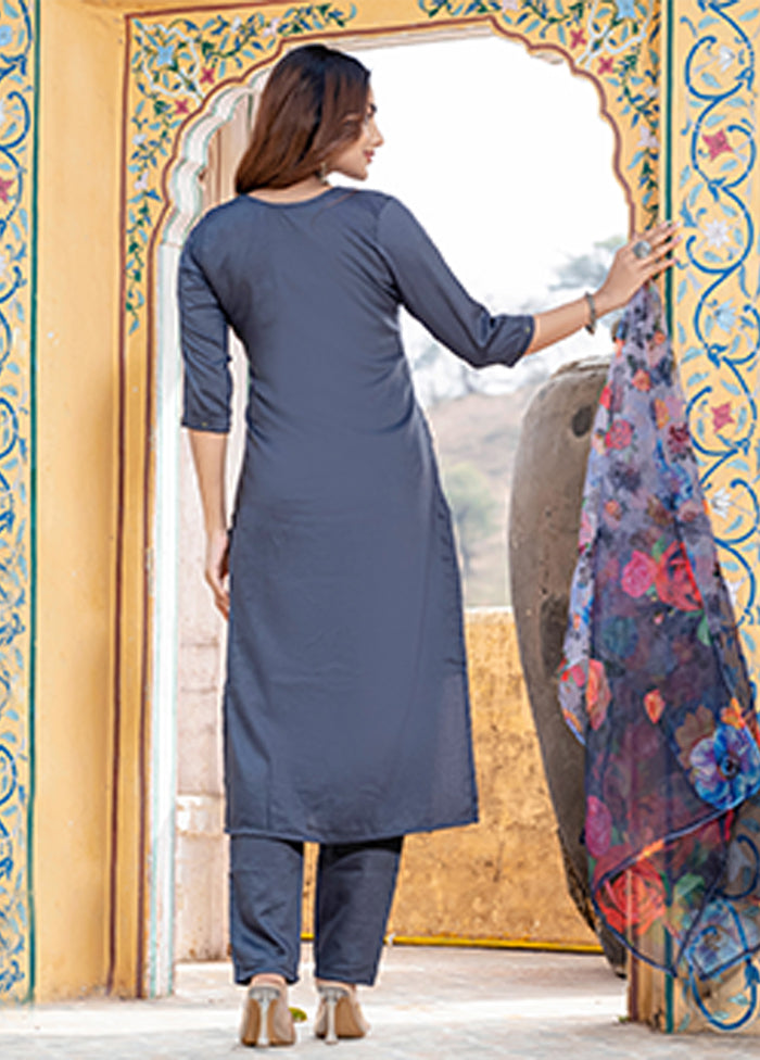 3 Pc Grey Silk Suit Set