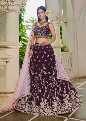 Brown Blended Silk Dupatta Lehenga Set