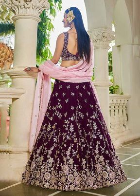 Brown Blended Silk Dupatta Lehenga Set