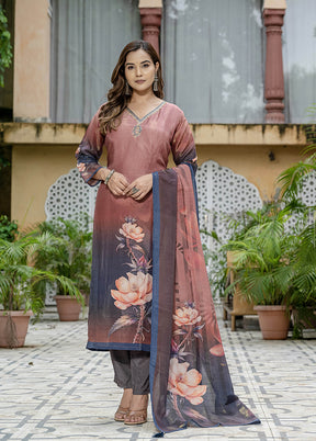 3 Pc Brown Silk Suit Set