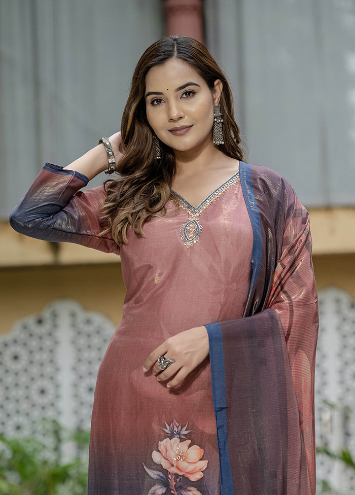 3 Pc Brown Silk Suit Set