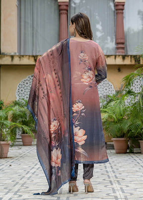 3 Pc Brown Silk Suit Set