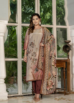 3 Pc Grey Silk Suit Set