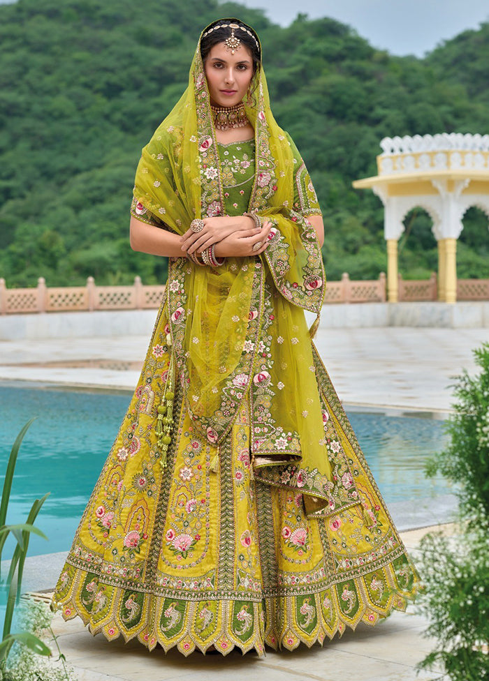 Yellow Pure SIlk Dupatta Lehenga Set