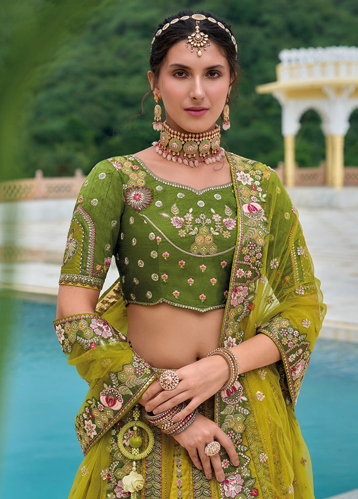 Yellow Pure SIlk Dupatta Lehenga Set