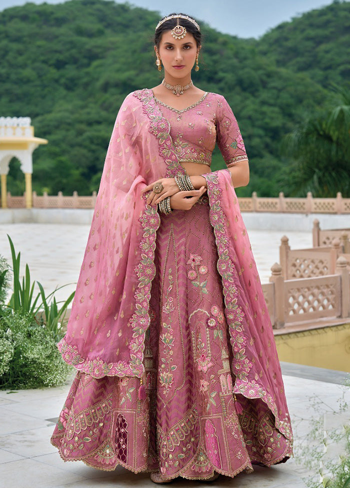 Pink Pure SIlk Dupatta Lehenga Set