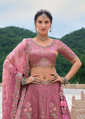 Pink Pure SIlk Dupatta Lehenga Set