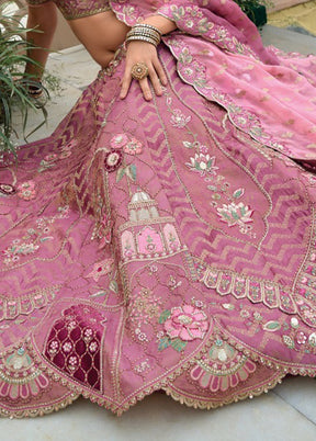 Pink Pure SIlk Dupatta Lehenga Set