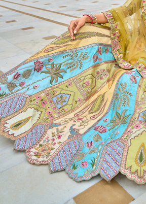 Multicolor Pure SIlk Dupatta Lehenga Set