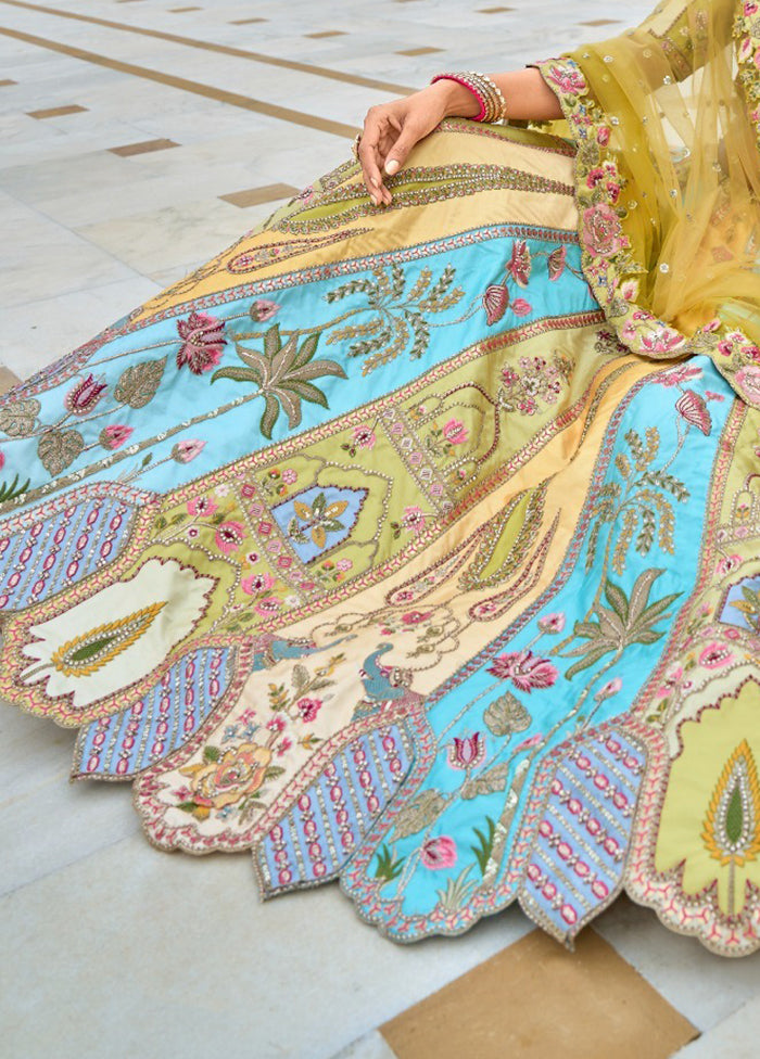 Multicolor Pure SIlk Dupatta Lehenga Set