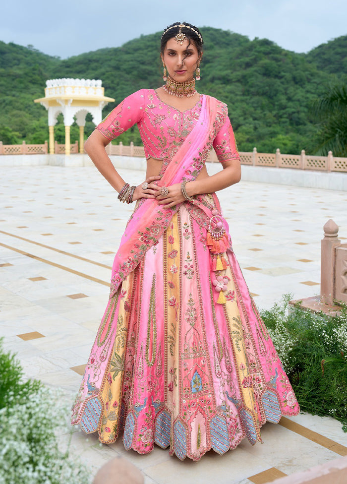 Multicolor Pure SIlk Dupatta Lehenga Set