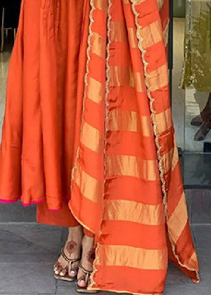 3 Pc Orange Silk Suit Set