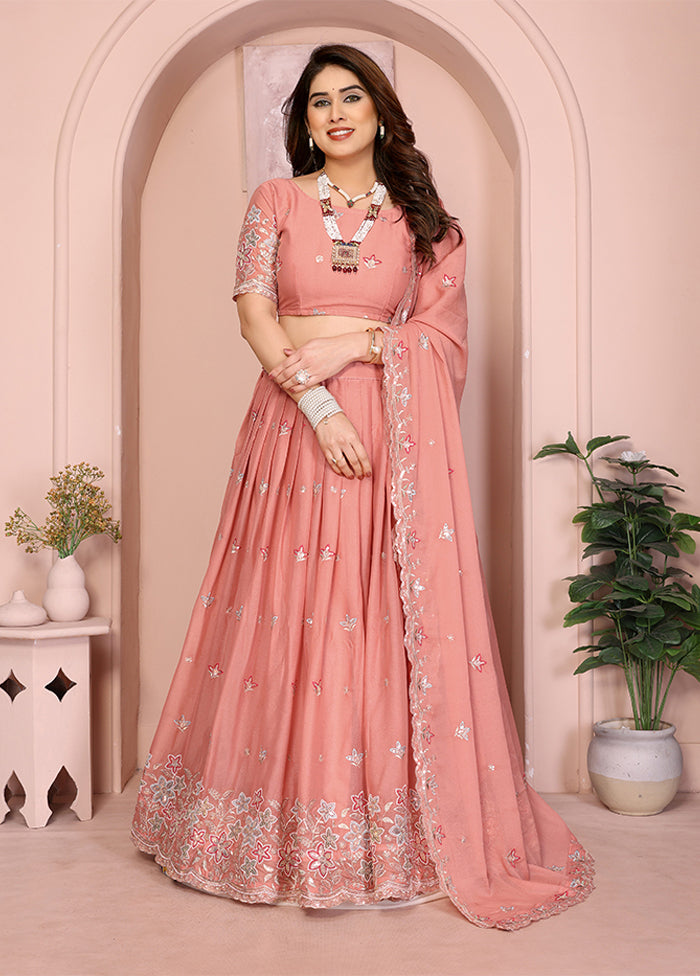 Peach Georgette Dupatta Lehenga Set