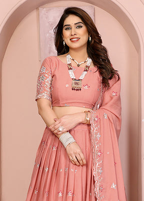 Peach Georgette Dupatta Lehenga Set