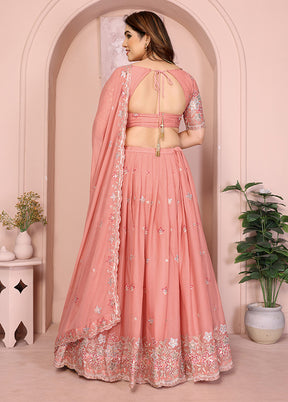 Peach Georgette Dupatta Lehenga Set