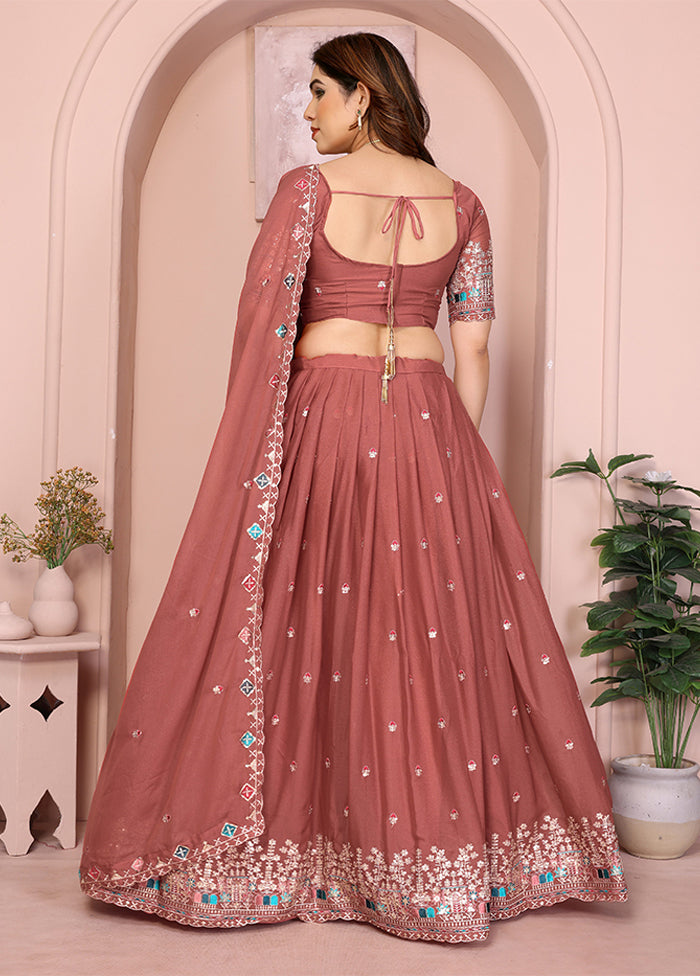 Peach Georgette Dupatta Lehenga Set