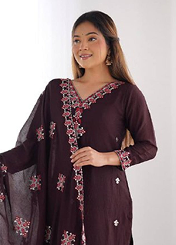 3 Pc Brown Silk Suit Set