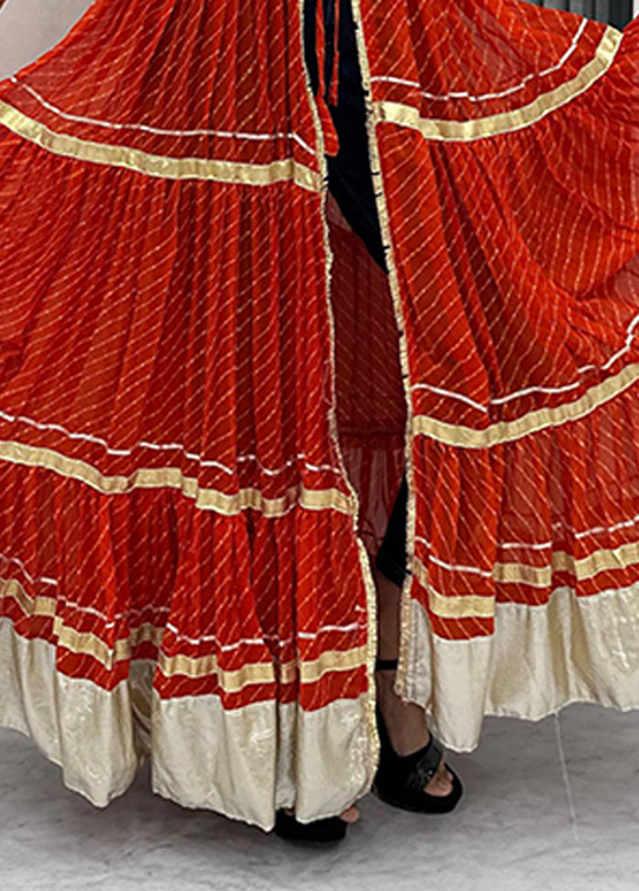 Orange Mirror Work Georgette  Shrung With Top