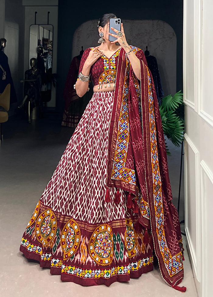 Maroon Blended Silk Dupatta Lehenga Set