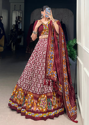 Maroon Blended Silk Dupatta Lehenga Set